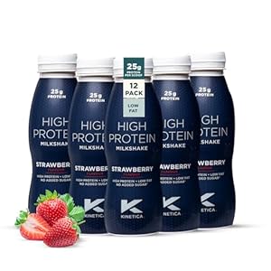 Kinetica Sports Ready-to-Drink High Protein Milkshake – Strawberry Flavour | 25g Protein/Bottle, 12 X 330ml Pack | High Protein, Low Fat & No Added Sugar |Convenient, high protein option for on-the-go