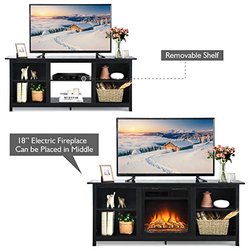 Tangkula Farmhouse Universal Tv Stand For Tv's Up To 65" Flat Screen, Home Living Room Entertainment Center W/4 Open Shelves, Tv Console Table For 18 Inch Electric Fireplace (Not Included), Black #TOP5