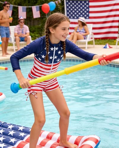 Image of Funnycokid Girls Swimsuit 3 Pieces Zip Rash Guard Bathing Suits Set Kids Bikini Boyshort Summer Swimwear 3-14 Years