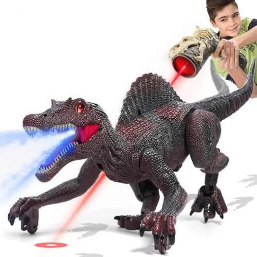 DMG RC Spinosaurus Dinosaur Toy Light Tracking Auto Spray Mist Rechargeable Electric Dinosaur Robot with Roaring Sound & LED Eyes Educational Gift for Kids Boys Girls Age 3+ (Rde)