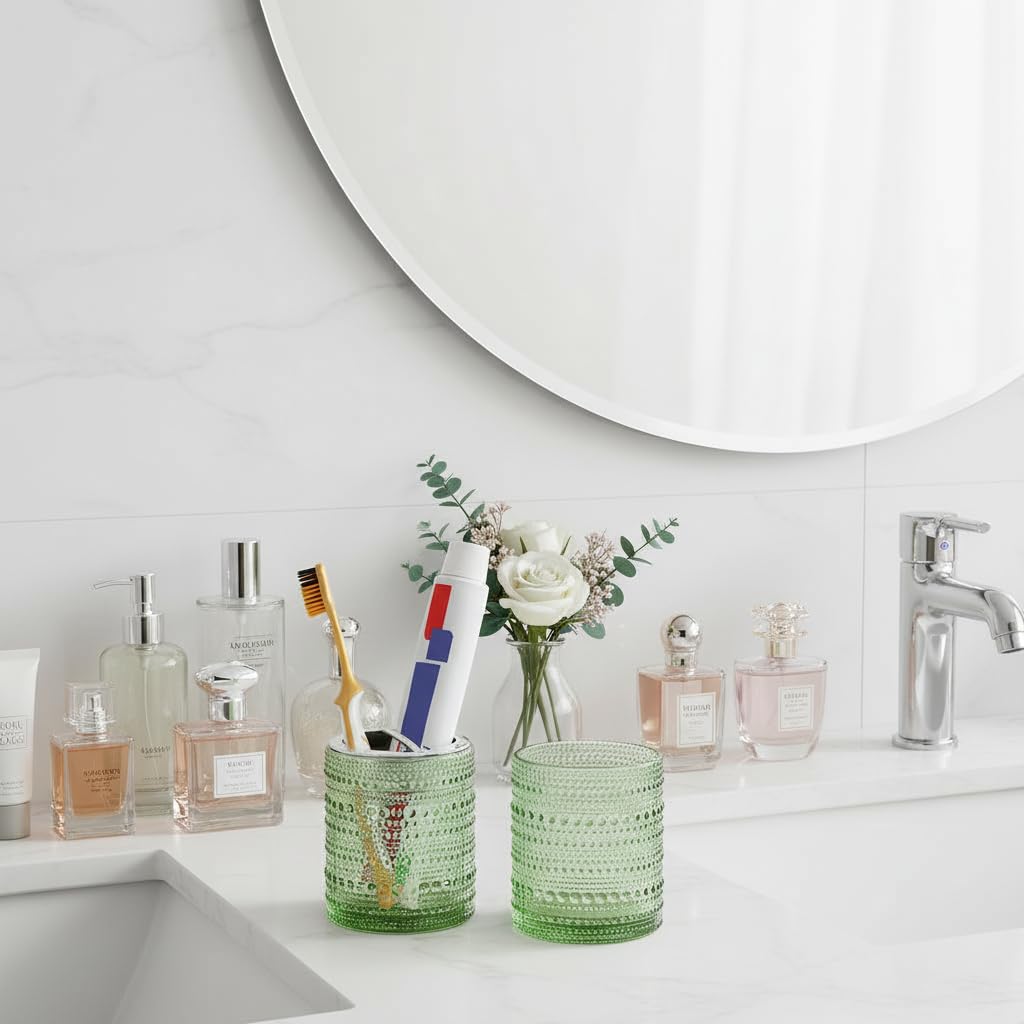 Soporte para cepillos de dientes para baños, juego de soporte de vidrio para cepillo de dientes y pasta de dientes, vaso de baño de 10 onzas y taza de enjuague bucal, soporte para cepillo de