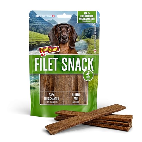 DeliBest Filet Snack aus Entenfleisch I Hundesnacks getreidefrei I Hundeleckerli als sortenreine Protein- und Energiequelle I Hundesnack mit hohem Fleischanteil I 90 g