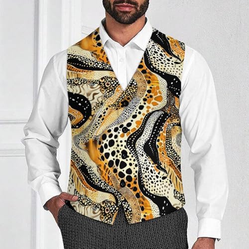 Abstract Tiger Leopard Pattern Men's Suit Vest Waistcoat Vests Formal Dress with 2 Pockets for Business Casual Tuxedo2