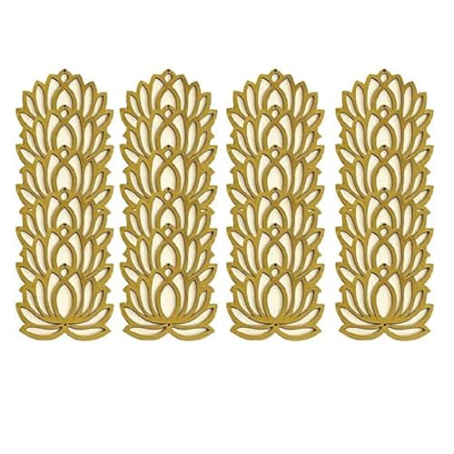 Image of Sanvatsar Home White Golden Lotus 4 Inch Set of 24 Wooden Cutout DIY Rangoli Kit | Decorations for Diwali, Dusshera Wedding Rangoli, Pooja, Decorations, Festival Gift (Cream24)