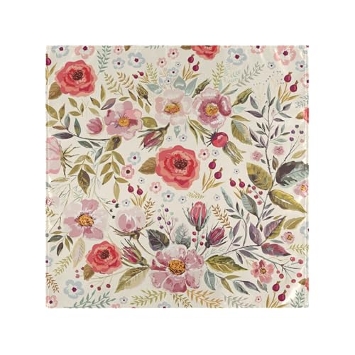 Floral Cloth Napkins Set of 6, Vintage Flower Fall Polyester Kitchen Dinner Napkins Washable for Holiday Festive Party New Years Wedding Decor