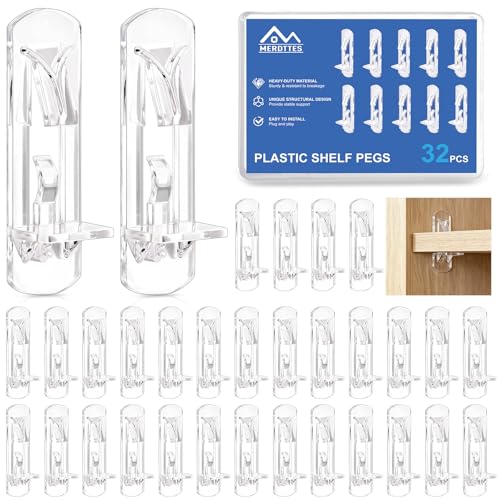 32 PCS Plastic Locking Shelf Pegs 5mm Cabinet Shelf Pegs & Pins Locking Shelf Support Pegs for 3/4 Inch Wooden Shelves in Kitchen Cabinets Bookshelf Wardrobes and Similar Furniture