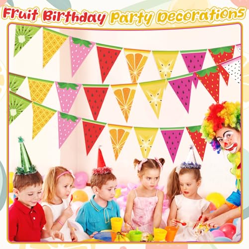 Image of Gersoniel 5 Pieces Fruit Party Decorations Tropical Fruit Pennant Banner Bunting Pre-Strung Paper Triangle Flags Twotti Frutti Themed First Birthday Decor for Baby Shower Wedding Party Favors Supplies