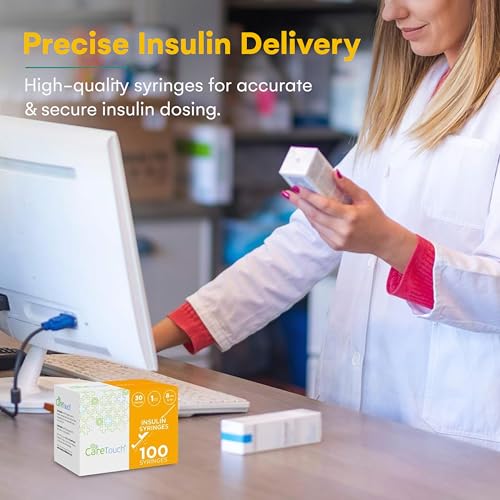 Care Touch Pack of 100 Insulin Syringes with Needle - 30G 5/16\" (8 mm) 1 mL - Pre-Lubricated, Sterile - Disposable Surgical-Grade Stainless Steel for Smooth, Precise Comfortable Insulin Injections
