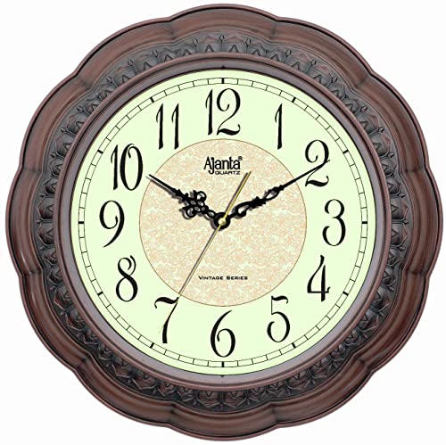 Image of Ajanta Wall Clock for Home and Offices Silent Sweep Movement 14 Inches Analog Wall Clock Wall Watch (Brown 36 x 36 x 4 cm), Plastic