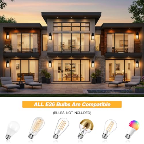 Image of 19 inch Large Outdoor Wall Lights Black with Gold Trim 2 Pack | Black Exterior Light Fixtures, Modern Wall Sconces, Waterproof Porch Lights Outdoor Lighting for House Garage Entryway