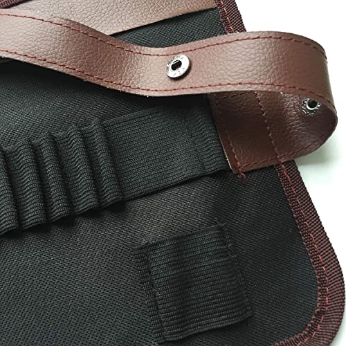 Image of Canvas Pencil Wrap Case, 48 Holes Colored Pencil Roll Holder Storage Pouch for Office (72 Holes, Brown)