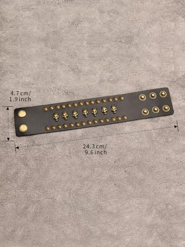 Pulsera de cuero amplia para hombre con detalles punk miniatura 5