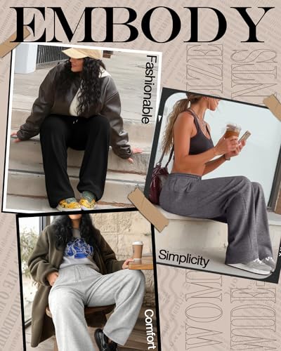 Neer 3 Pack Women's Plus Size Sweatpants Wide Leg Cargo Lounge Pants High Waist Ladies' Slacks Drawstring Jogger with Pockets2