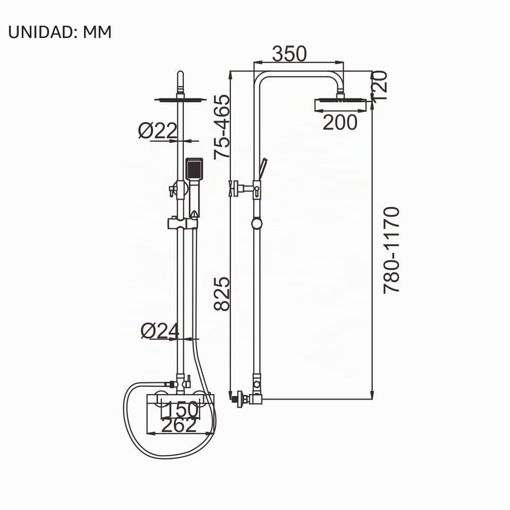 Ibergrif M21807 Columna Ducha Termostatica, 38° Sistema Columna Ducha Termostática, Sistema Columna de Ducha con Rociador, Alcachofa, Manguera, Barra Ajustable, Soporte, Barra Ducha Pared Cromo, Plata