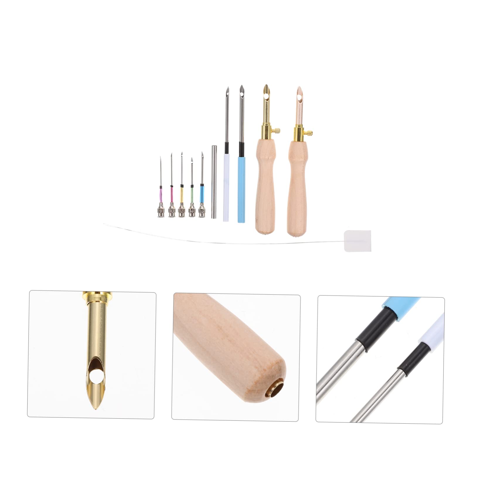 NUOBESTY 4sets Aghi da Ricamo Punzone con Manico Legno Kit Completo per e Ricamo Creativo Strumenti Versatili per Tessuti Cuscini e Decorazioni Domestiche