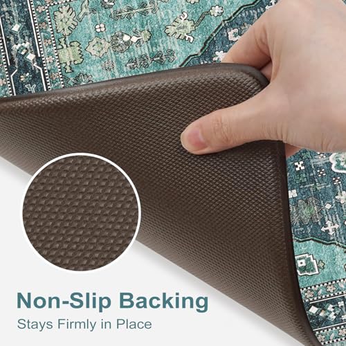 Collive Boho Teal Kitchen Rugs Sets of 2, Washable Kitchen Mats for Floor - image 5