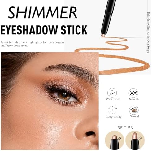 Wugbc Eyeshadow Stick Waterproof Cream Eye Shadow Pencil Long-Lasting Crease-Proof Shimmer Glitter Eyeshadow Crayon Smooth High Pigmented Highlighter Neutral Eye Shadow Liner Makeup, 1 CARAMEL - 2