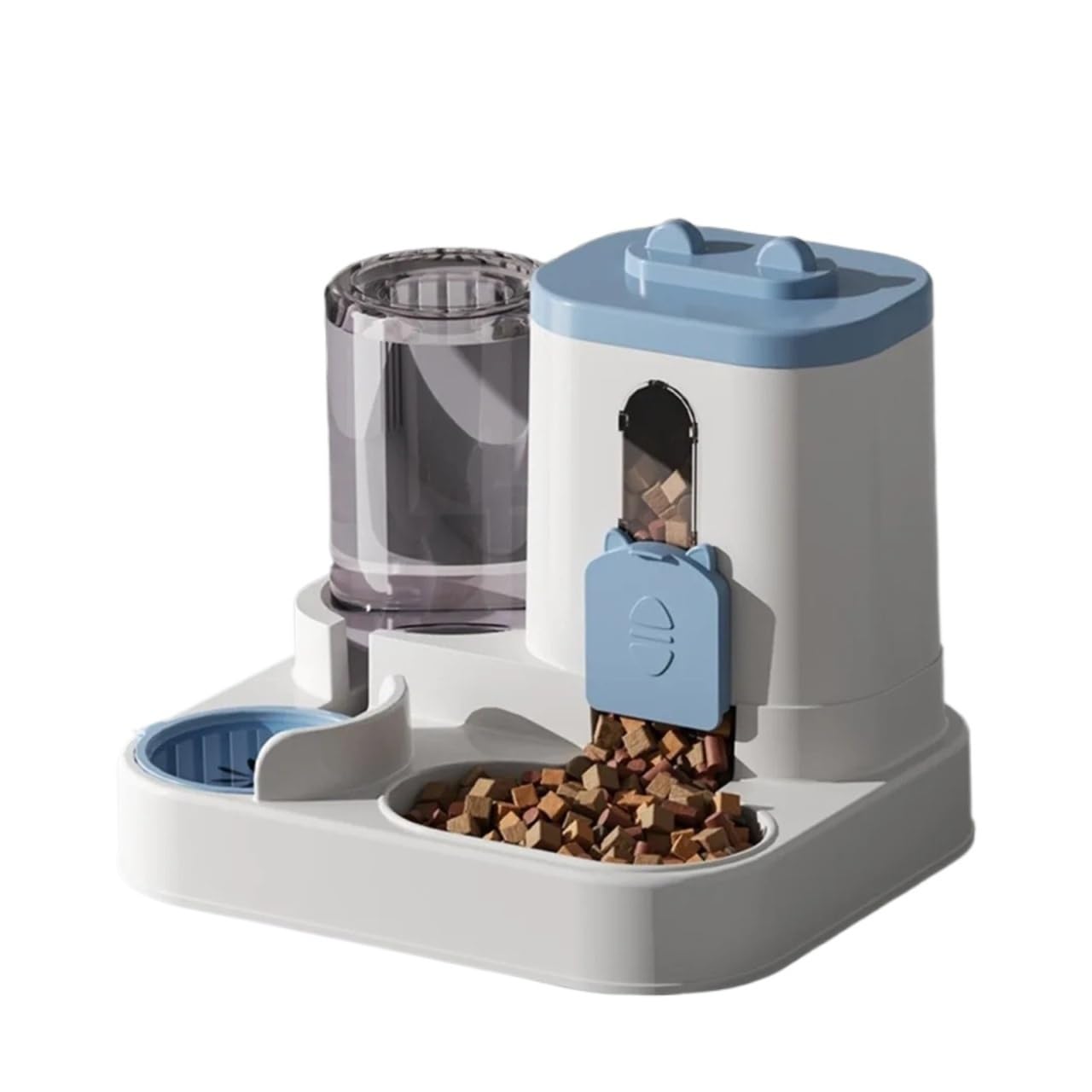 comedero automático para Gatos, Un Bonito comedero y Bebedero automático 2 en 1 for Gatos con dispensador de Agua Lavable(Blue)
