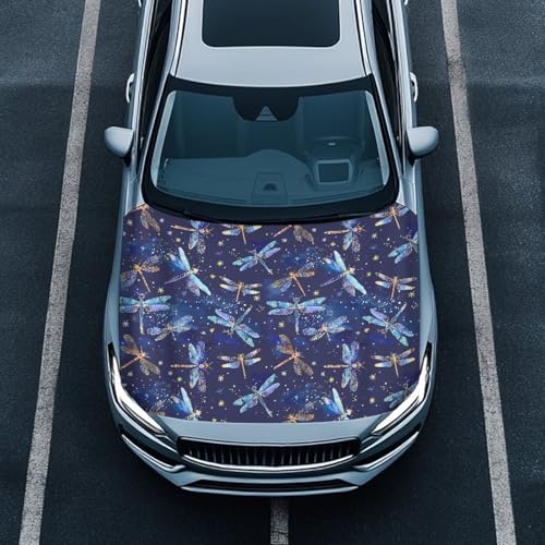Image of Waterproof Car Cover Polyester Elastic Fabrics Blue Dragonfly Car Hood Cover Suitable for Auto Car Truck, Van, SUV, Pickup,Car Accessories