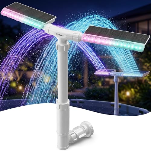 AJOGO Solar Pool Fountain with Lights, Dual Power LED Waterfall (White)
