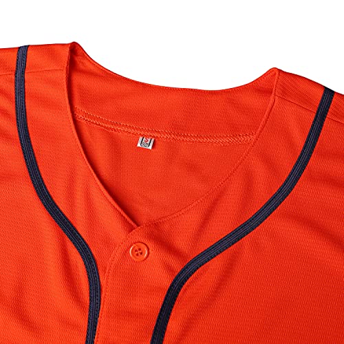 Camiseta de béisbol naranja lisa, de manga corta casual con botones miniatura 7