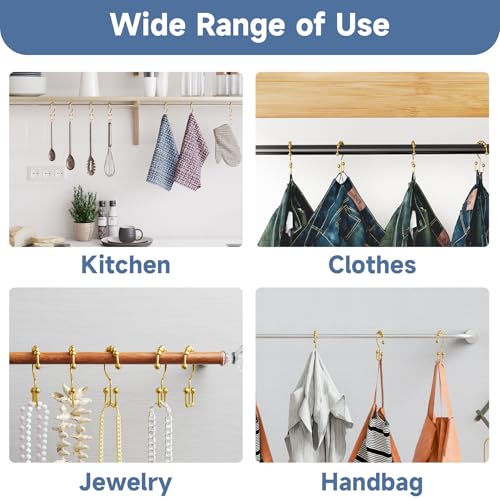 Image of Titanker Shower Curtain Hooks Rings Gold, Metal Double Glide Shower Hooks Rings for Bathroom Shower Rods Curtains, Set of 12 Hooks - Dark Gold