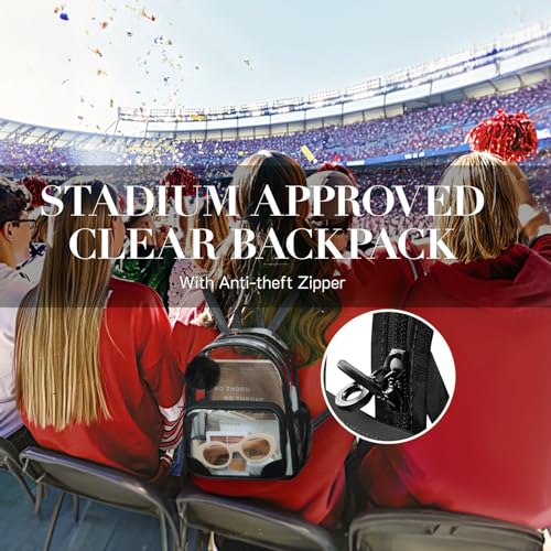 Image of Missnine Small Clear Backpack for Stadium Events Anti-theft Mini Clear Bag for Sport Event Concert with Cute Pom-pom Ball