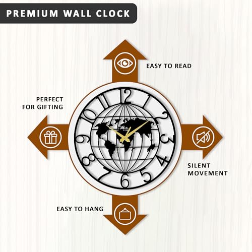 Image of Auromin Luxury Decorative Metal Wall Clock for Bedroom | Designer Big Size Wall Watches for Living Room, Dinning Room, Kitchen, Office | Aesthetic Unique WallClocks for Decoration