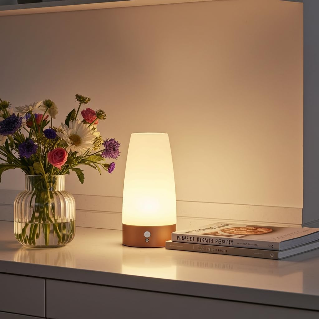 ideoon 4er-Set Elegante LED-Tischlampe mit Bewegungsmelder – Kabellose Flurleuchte mit warmweissem Licht – Ideal als Nachtlicht im Schlafzimmer