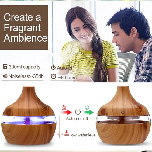 Image of Atomization Wooden Finish Humidifier & Essential Oil Diffuser with LED Light | Ultrasonic Cool Mist Aroma Office & Bedroom Noiseless & Safe with Auto Power Off for Home /Office