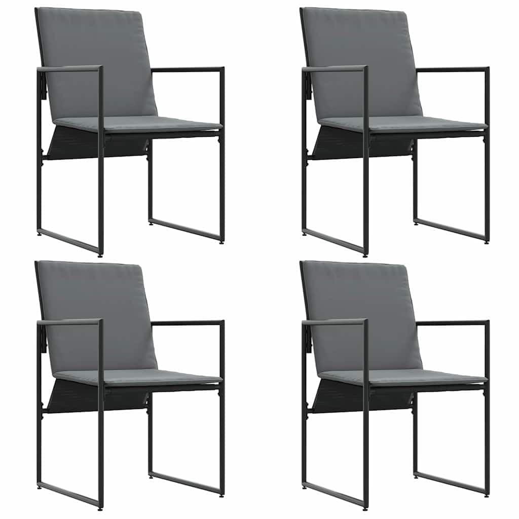Genérico Silla de jardín Textilene con cojín negro antracita, 4 piezas, marco de acero revestido de polvo, reposabrazos rectos, dimensiones 59 x 50,5 x 81,5 cm, diseño moderno para terraza