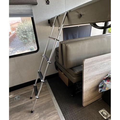 Image of 72 inch RV Bunk Ladder, 5 Wide Step Aluminum Camper Bunk Bed Ladder with Anti-Slip Rubber Foot Pads, Sliver