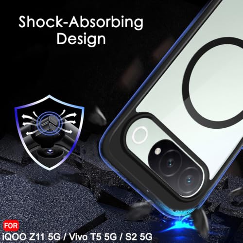 Image of TheGiftKart Hybrid Shockproof Back Cover Case for iQOO Z11 5G / Vivo T5 5G / S2 5G Compatible with MagSafe | Camera Protection Module | Hard Back Cover (PC & TPU, Transparent Clear Back, Black Sides)
