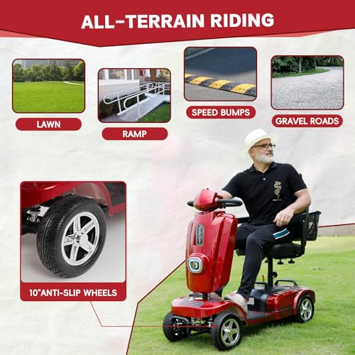 Image of Heavy Duty Mobility Scooter for Adults & Seniors, 500W Motor, 20 /30 Miles Long Range, 450 LBS Capacity, Removable Lithium Battery, 10 inch All-Terrain Tires, with Windshield & Suspension