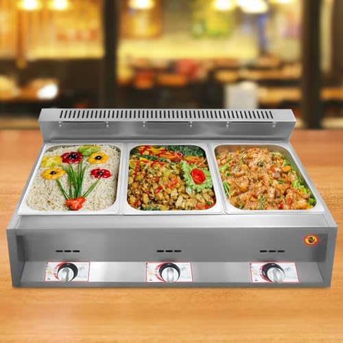 Mesa de comedor comercial multifuncional aislada de acero inoxidable con freidora de propano y sistema de aislamiento de vapor; temperatura ajustable, con tapa; adecuada para banquetes y servicios de
