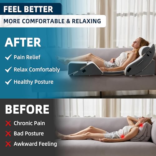 Image of HABUTWAY 6Pcs Bed Wedge Pillow, Orthopedic Wedge Pillow for Sleeping with Memory Foam, for Back Pain Relief, Triangle Adjustable Support Pillow with Machine Washable Cover, Dark Grey