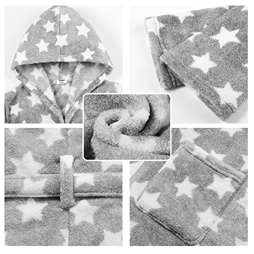 V.&GRIN Girls Fleece Robes, Hooded Plush Soft Fuzzy Warm Fluffy Bathrobe for Kids 3-14 Years4