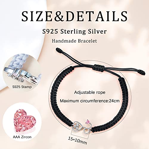 J.Endéar Stethoscope Bracelet Nurse Gifts for Women, Handmade Filigree Rope String 925 Sterling Silver Heart Dainty Jewellery Gift for Doctors Medical Students Graduation, Black2