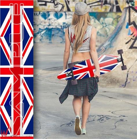 Union Jack 02 - Decal Style Vinyl Wrap Skin fits Longboard Skateboards up to 10