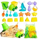 Beach Sand Toys Set-21Pcs Eco-Friendly Sandbox Toy Kit Includes Green Bucket,Colorful Shovels, Rakes, Watering Can, Animal Molds, Sand Toys for Toddlers Kids Outdoor Play(1 Bonus Mesh Bag Included)