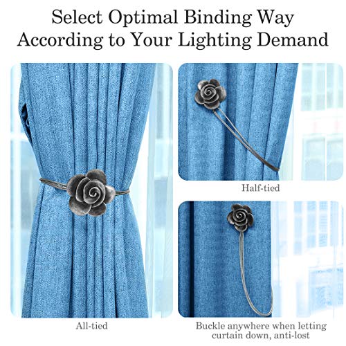 Lewondr Drapery Holders, Vintage Resin Flower Curtain Ties with Rope Curtain Holdbacks Window Curtain Decorative for Outdoor, Home Office, and Cafe Balcony - Ink