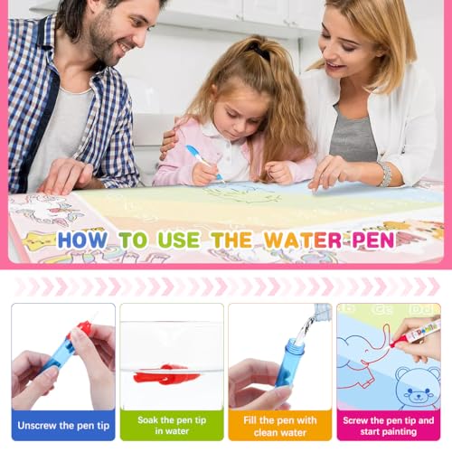 Image of PATPAT Water Doodle Mat 40 X 32 Inches, Unicorn Magic Drawing Mat with 5 Pens, 4 Tracing Boards, 4 Seals, 1 Album, No Mess Educational Toy for Kids Toddlers Girls Boys Age 3-8 Birthday DIY Gifts