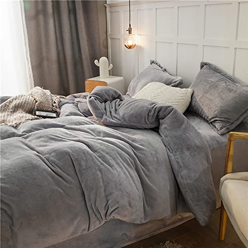 Omela Winter Bettwäsche 155x220cm Warm Fleece Plüsch Bettbezug Silber Grau – Ansicht 4