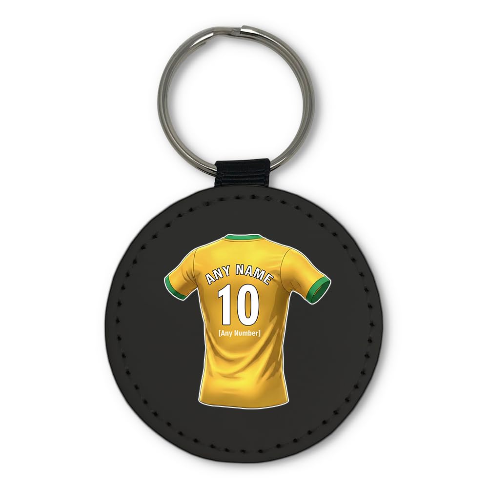 UNIGIFT Personalised Gift - Norwich Fan Black Round Keyring (Yellow and Green Football Jersey Design) Custom Name Keychain - Norfolk NR1 Club