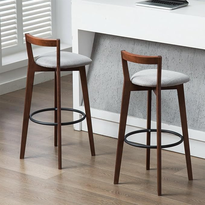 LIODUX Exquisite Barstools Set of 2 Modern and Simple High Bar Stools Solid Wood Nordic Bar Chairs Nordic Home Kitchen Counter Bar with Backrest (Brown Seat Height 61 CM)