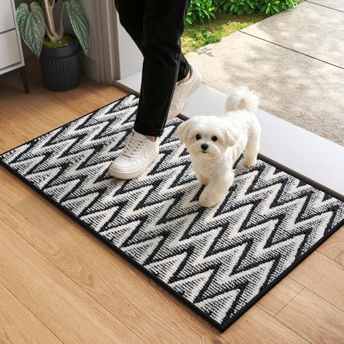 Image of Indoor Door Mat 17x30, Dirt Resistant & Absorbent Doormat for Entryway Inside, Non-Slip Rubber Backing Front Door Mat Indoor Entrance, Low-Profile, Washable, Black
