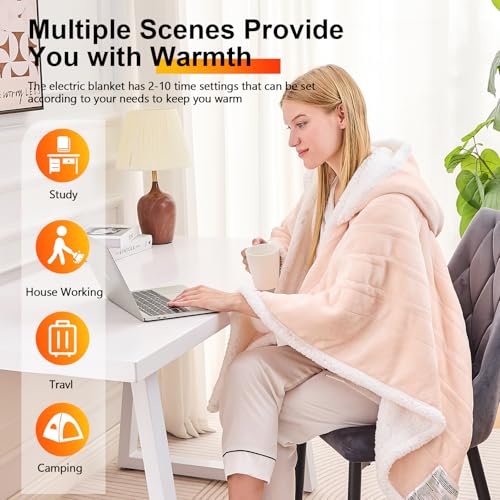 Wearable Heated Throw Blanket Electric Shawl,Christmas Birthday Gifts for Grandma,Gift for Mom and Elderly Women,Heated Robe Poncho Blanket Hoodie for Adult, 5-Position Timer 10-Heating Levels,Pink by greenoak - Image 4