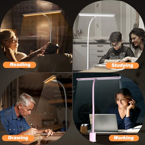 Image of Airlonv LED Desk Lamp for Office Home, Eye-Caring Desk Light with Stepless Dimming Adjustable Flexible Gooseneck, 10W USB Adapter Desk Lamp with Clamp for Reading, Study, Workbench