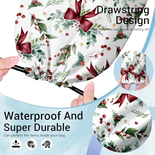 Image of Holly Leaves Bowknot Grip Bag for Gymnasts Green Lightweight Gymnastics Drawstring Gym Bag