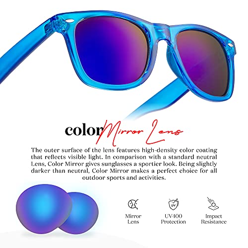 Retro Rewind Translucent Frame Colorful Neon 80S Sunglasses For Men Women - Reflective Mirrored Lens #TOP3